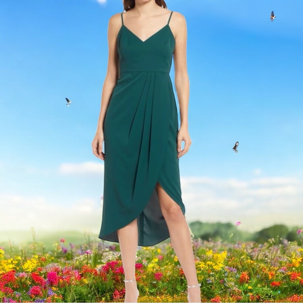 Lulus NWT Emerald Green Draped Cowl-Front Maxi Slip Dress – Size M